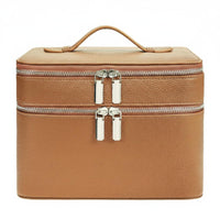 Stain-Proof Stain-Resistant Lining Portable Cosmetic Train Case PU Leather Double Layer Makeup Travel Case Cosmetic Organizer Box with Dividers for Women