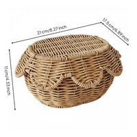 Lidded woven Basket Dust Protection Textile Container Basket Characteristic Edge Shape Storage Box for Dresser Top