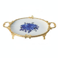 Ceramic Platter with Metal Frame Elegant Serving Tray with Handles Serving Platter for Dining Table