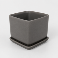 Ceramic Square Planter Matte Finish For Succulents Indoor With Saucer Simple Stylish