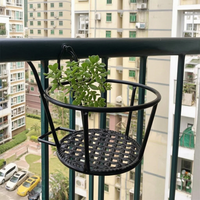 Reinforced European Style Balcony Railing Planter Rack Hanging Iron Art Flower Pot Holder Outdoor Storage Shelf
