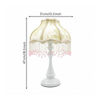 Pedestal Lamp with Shade Dimmable Fringe Lamp with Crystal Beads Beaded Nightstand Light USB Dimmer for Reading Corner