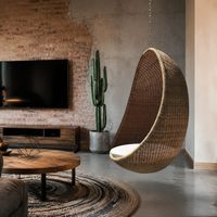 Black Metal Hanging Egg Chair, Bamboo Swing Chair for Kids with Stand, Indoor Outdoor Hammock Chair for Garden Patio, 75x75x195cm