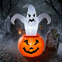 Glowing Inflatable Decoration with LED Light Outdoor Ghost with Pumpkin Tall Inflatable Halloween Decor Bright for Yard