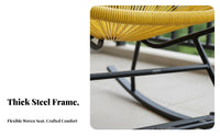 Stable Structure Rainbow String Rocking Chair Comfortable Ergonomic Design Colorful Woven Rocking Chair Wide Seat Steel Frame Rocker Indoor Outdoor Use for Relaxation Seekers, Homeowners, Adults, Living Room, Patio, Garden, Coffee Shop