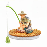 Floating Angler Figurine Pond Angler Ornament for Desktop Fountain, Garden