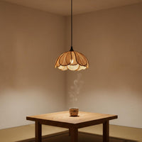 Handwoven Rattan Flower Hanging Light Japanese Design Woven Petal Ceiling Lamp Bohemian Wicker Light Fixture for Bedroom, Cafe