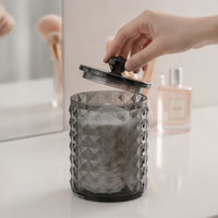 Qtip Holder Acrylic Vanity Organizer with Lid Diamond-Texture Swab Holder for Washroom Counter, Dressing Table