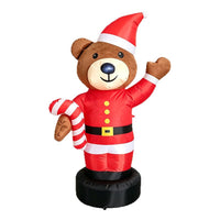 1.8m Christmas Inflatable Bear with Santa and Candy Cane, EU Plug
