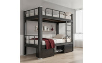 Bunk Bed with Shoe Shelf Space-Saving Metal Bunk Bed Heavy Duty Furniture for Students, Roommates, Dormitory, Apartment Housing