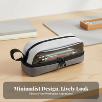 Large Capacity Pencil Case Multi-Compartment Layout Clear Window Pen Bag Portable Carry Loop Zippered Pen Pouch for Students, Teens, School, Office
