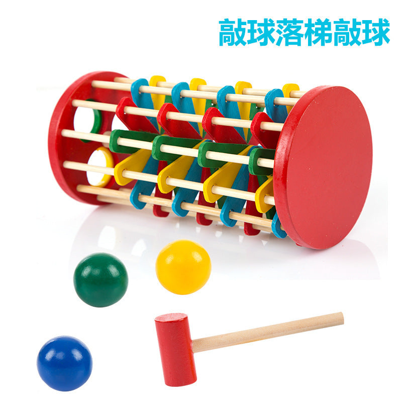 Kids Wooden Colorful Ball Drop Hammer Toy for Toddlers, Color Recognition and Ball Game for 2-5 Year Olds