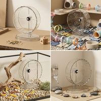 Silent Hamster Wheel and Exercise Running Wheel with Stand Included, Large Clear Cage Accessory for Syrian Hamsters Exercise