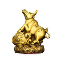 Ox Figurine Zodiac Statue Animal Sculpture Decorative Ornament Copper-toned Metal Finish Lotus Base Traditional Art Suitable for Study Altar Display