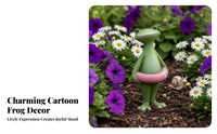 Cartoon Frog Figurine Vacation Frog Statue Adorable Design Garden Decor for Gardeners, Living Room, Desktop, Bookshelf
