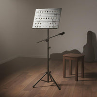 Foldable Folding Sheet Music Stand Audio Pickup Clip Floor Music Stand Easy to Stow Sturdy for Musicians, Practice Room, Stage, Home