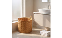 Woven Basket Rattan-Style Laundry Hamper with Handles Open-Top Woven Container Basket for Students, Bedroom, Washroom, Dorm Room