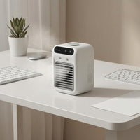 White Mini Desktop Air Cooler Rechargeable Desktop Air Cooler Compact Portable Mist Fan 2-Speed for Desk