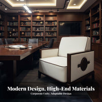 Wooden Frame Fabric Armchair Modern Chinese aesthetic Single Sofa Padded Armrests dense Foam seat pad for Hotel Lobby, Bedroom