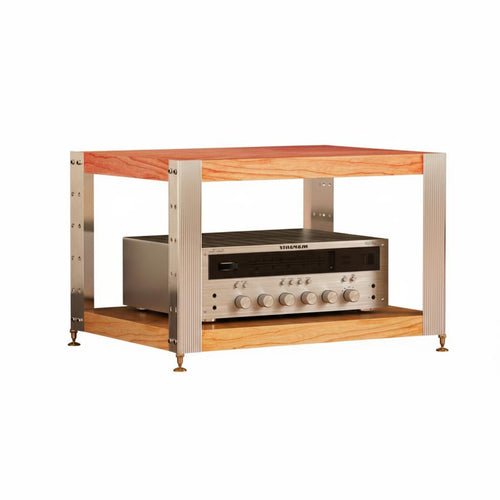 Wood and Aluminum Stereo Rack Shock Absorbing High-Fidelity Equipment Rack Modern Design Amplifier Stand for Audiophiles, Listening Room, Home Theater