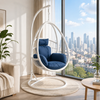 Rattan Hanging Egg Chair with Stand, Garden Egg Chair Outdoor Rattan Swing Egg Chair, Metal Frame Patio Conservatory Hanging Chair