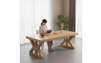 Solid Wood Wooden Dining Table Minimalist Dining Table with X-Shaped Base Stable Furniture Long-Lasting for Families