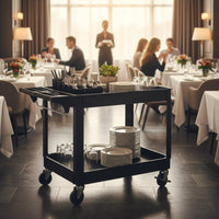 Easy to Clean 2-Tier Utility Trolley Sturdy 2 Tier Utility Trolley Large Capacity Multipurpose Rolling Organizer Multi-Functional for Restaurant, Warehouse, Workshop, Garage