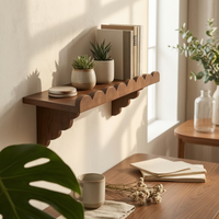 4 Pieces Shelf Warm Brown Finish Wavy Wall Shelf Space Home Storage