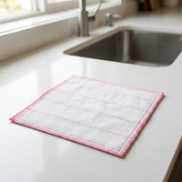 5-Layer Dishcloths and Oil-Resistant Kitchen Cloth, White with Rose Striped Yarn Dish Cloths for Dishes, Dual-Sided Bulk Pack Cleaning