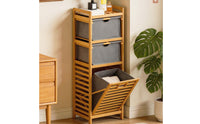 Tilt Out Laundry Hamper Narrow Storage Cabinet Compact Freestanding Shelf with Drawers for Bedroom