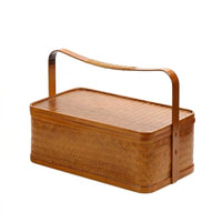 Woven Basket with Handle Handmade Bamboo Storage Basket Portable Woven Bamboo Container with Lid for Tea Service