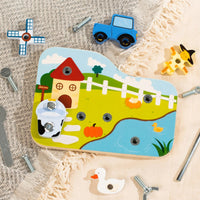 Farm Screw Toy Hand-Screwing Wooden Screw Puzzle Farm Activity Board Educational for Children