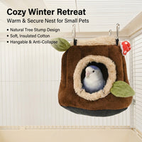 Tree Stump Pet House and Small Pet Shelter, Closed Design Cloth Pig Bed and Bird Nest, Winter Warm Guinea Pig, Parrot and Squirrel House