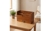 Wooden Desk Organizer with Drawer Multi-Compartment Desktop File Holder