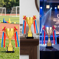 Metal Trophy Cup Tiered Trophy with Black Base Shiny Cup with Handles Shimmering for School Ceremonies