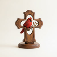 Cardinal Cross Ornament Sculpted Cross with Cardinal Rustic for Believers