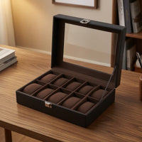 Watch Box with Glass Lid Preserving Watch Display Case Hinged Organizer for Countertop