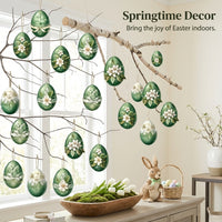 Easter Wooden Hanging Decorations, 12 Piece Egg Ornaments with Rope, Boxwood Indoor Outdoor Decor - Image 4