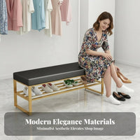 Rectangular Shoe-Changing Bench Sturdy Metal Frame Padded Changing Stool Easy Assembly Storage Compartments for Entryway, Closet