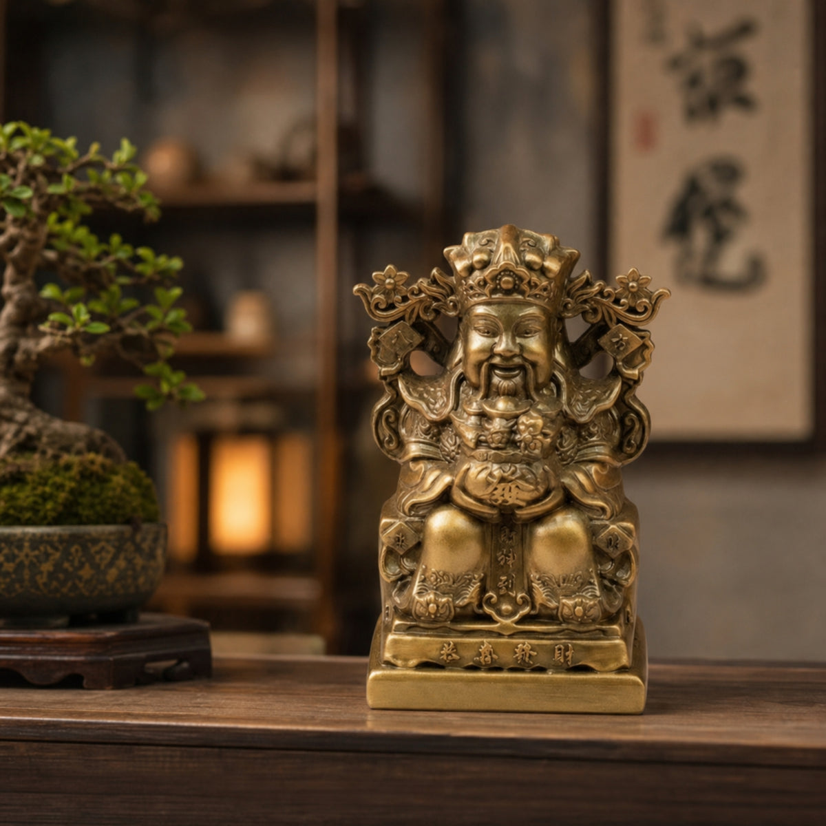 Feng Shui Wealth Deity Figurine Traditional Wealth Deity Statue Tabletop Cai Shen Statue Compact for Collectors, Office Desk, Bookshelf, Entryway