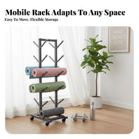 Exercise Mat Storage Rack Movable Exercise Mat Holder Space-Saving Foam Roller Storage Rack