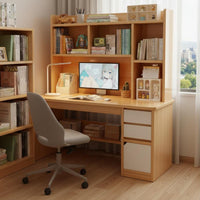 Wide Desktop Computer Desk with Bookshelf Modern Design Study Desk with Bookshelf Easy Assembly Home Furniture Sturdy Construction for Dorm Room