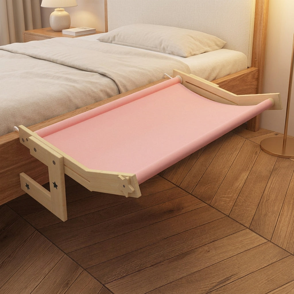 Cat Hammock Hanging Cat Bed with Wood Frame, Under-Bed Hook Window Hammock, Foldable Sunbathing Perch for Balcony Mount Area