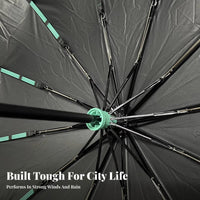 Windproof Sun and Rain Umbrella Black Vinyl Coating Automatic Travel Umbrella Protection UPF 50+ for Men, Commuters