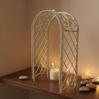 White Iron Arch Gate Miniature Iron Lattice Gate Scroll Details