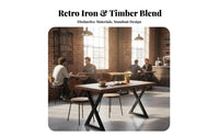 Retro Design Industrial Dining Set Wrought Iron Frame Wood Top Table with Metal Chairs Commercial Grade Metal Base Dining Table Long-Lasting Construction for Cafe Owners, Homeowners, Bar, Eatery, Hotel, Kitchen