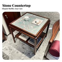 Square Corner Table with Drawer New Chinese Design Home Furniture Sintered Stone Top Dual-Level Shelf for Renters, Adults