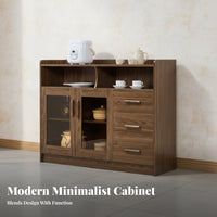 Walnut Sideboard Cabinet Large Capacity Refreshment Center Cabinet Versatile Wood Sideboard with Drawers for Families, Homeowners, Entryway