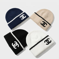 Beanie Hat with Embroidered Letters for Winter, Wool Blend Knit with Ear Flaps for Cold Weather, Foldable Thick Warm Design