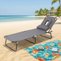 Detachable Pillow Folding Rest Bed Foldable Adjustable Folding Lounge Chair Heavy Duty Frame Reclining Beach Chair Breathable Textile for Poolside